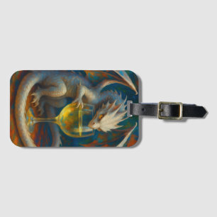 Cute Ivory Dragon & White Wine Fantasy Art Luggage Tag