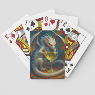 Cute Ivory Dragon & White Wine Fantasy Art Poker Cards
