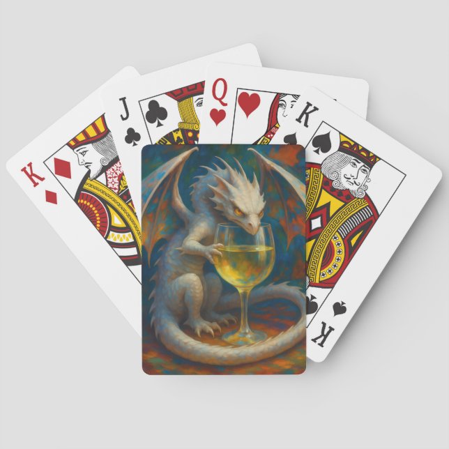 Cute Ivory Dragon & White Wine Fantasy Art Poker Cards (Back)