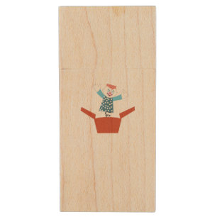 Cute Jack in the Box Wood Flash Drive