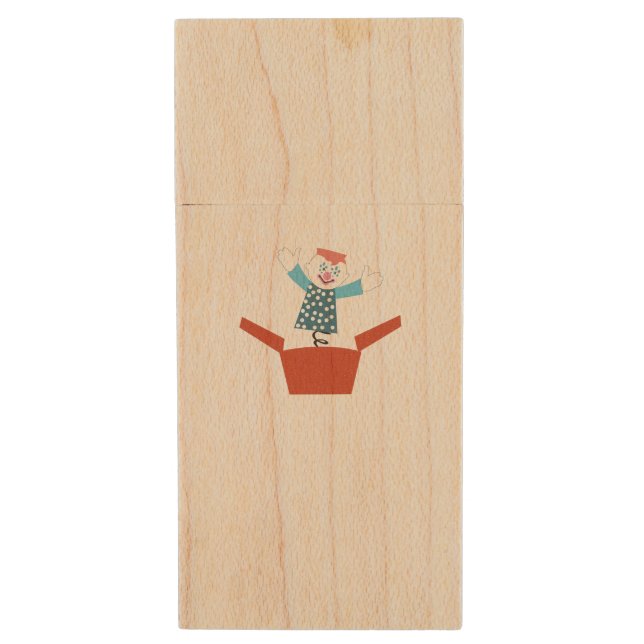 Cute Jack in the Box Wood Flash Drive (Front Vertical)