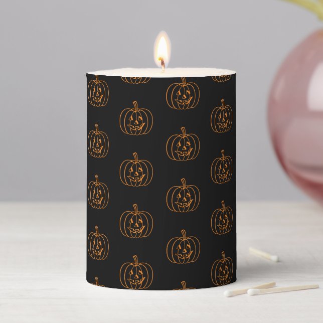 Cute jack o lantern black orange pattern Halloween Pillar Candle (In Situ)