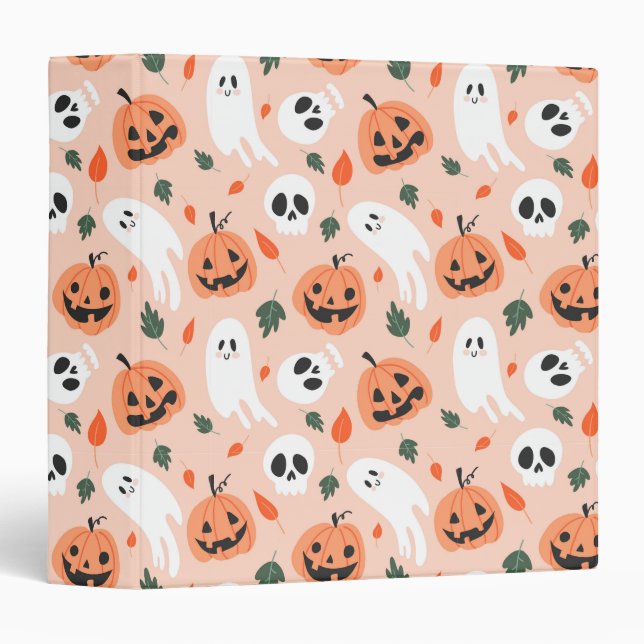 Cute Jack-O-Lantern & Ghost Pattern 3 Ring Binder (Front/Spine)
