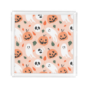 Cute Jack-O-Lantern & Ghost Pattern Acrylic Tray