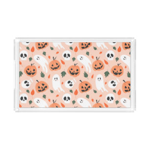 Cute Jack-O-Lantern & Ghost Pattern Acrylic Tray