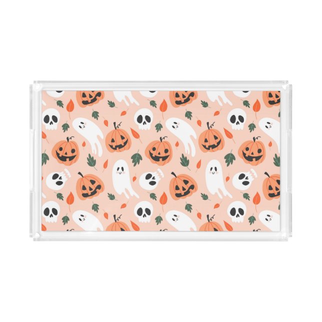 Cute Jack-O-Lantern & Ghost Pattern Acrylic Tray (Front)