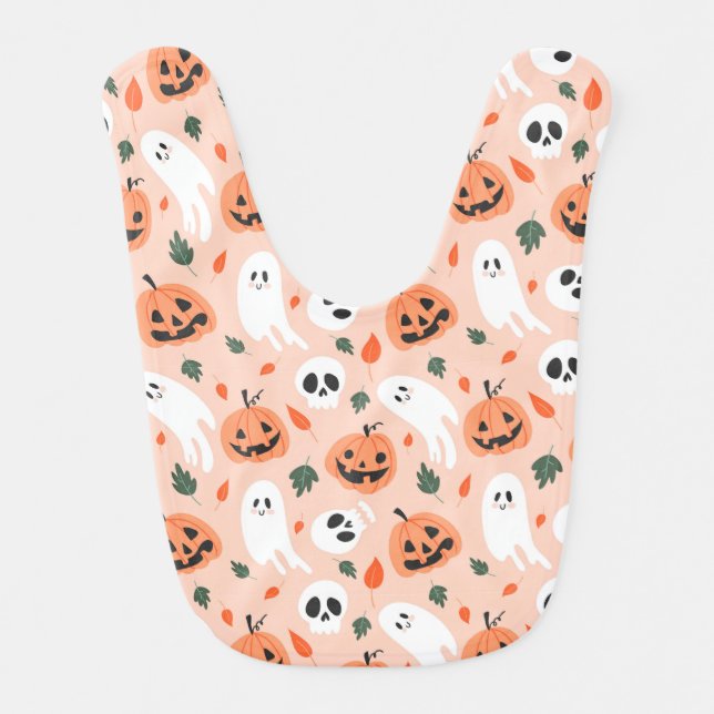 Cute Jack-O-Lantern & Ghost Pattern Baby Bib (Front)