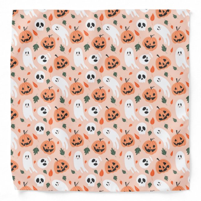 Cute Jack-O-Lantern & Ghost Pattern Bandana (Front)