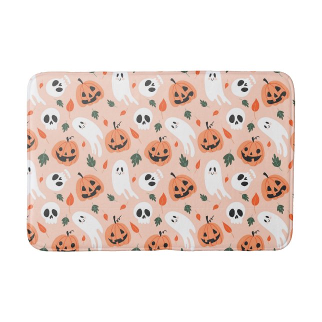 Cute Jack-O-Lantern & Ghost Pattern Bath Mat (Front)
