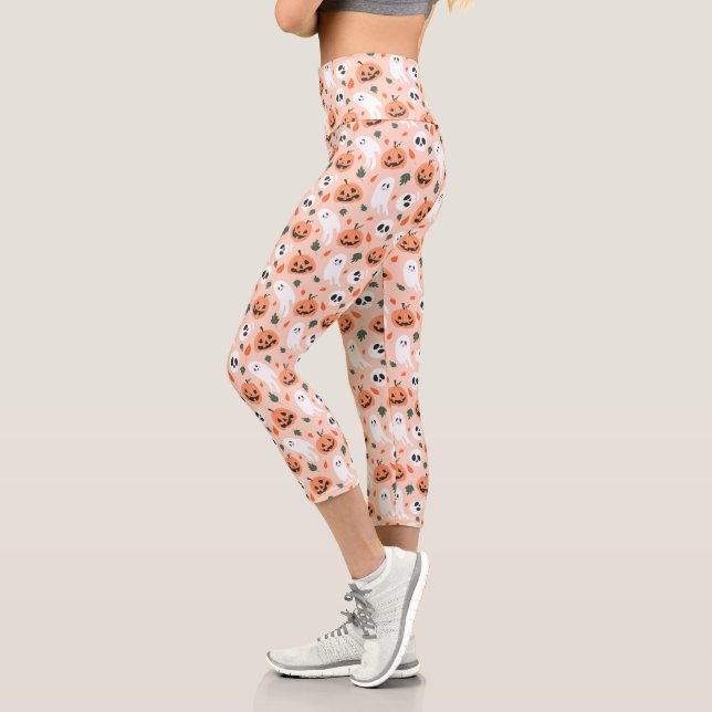 Cute Jack-O-Lantern & Ghost Pattern Capri Leggings (Left)