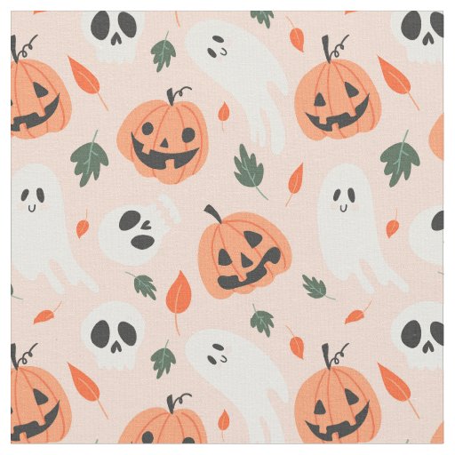 Cute Jack-O-Lantern & Ghost Pattern Fabric