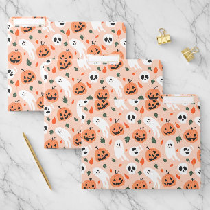 Cute Jack-O-Lantern & Ghost Pattern File Folder