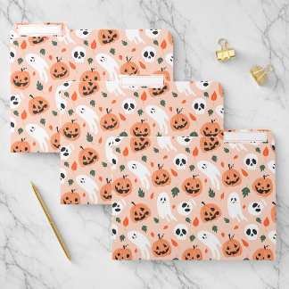 Cute Jack-O-Lantern & Ghost Pattern File Folder