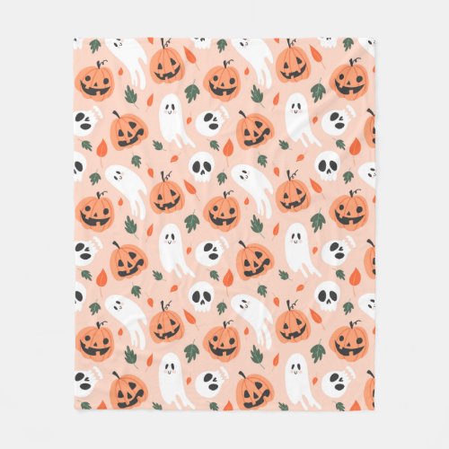 Cute Jack_O_Lantern  Ghost Pattern Fleece Blanket