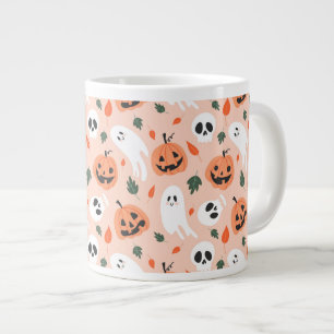 Cute Jack-O-Lantern & Ghost Pattern Giant Coffee Mug