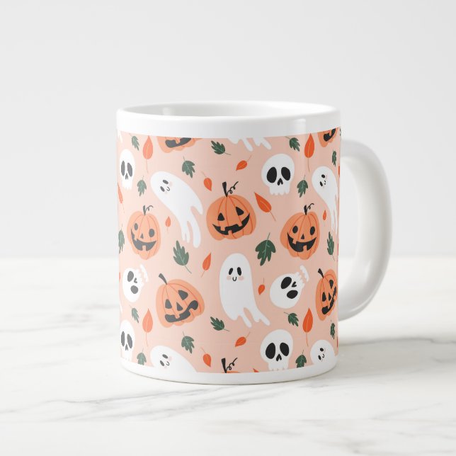 Cute Jack-O-Lantern & Ghost Pattern Giant Coffee Mug (Front Right)