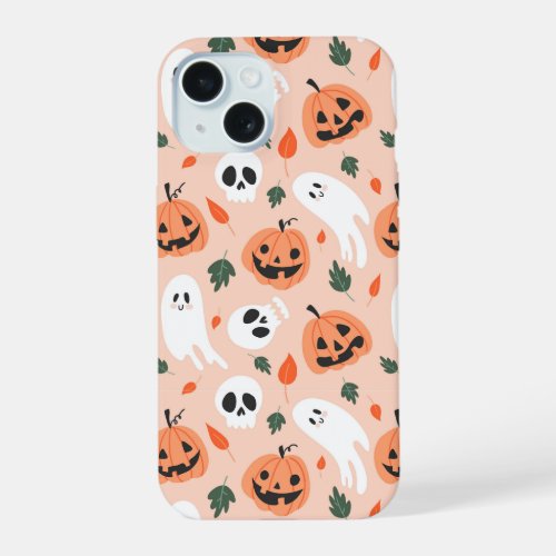 Cute Jack_O_Lantern  Ghost Pattern iPhone 15 Case