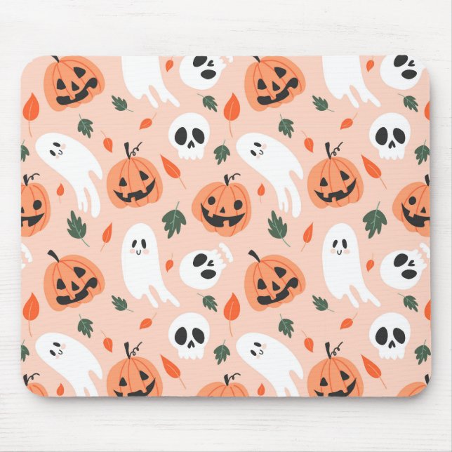 Cute Jack-O-Lantern & Ghost Pattern Mouse Pad (Front)