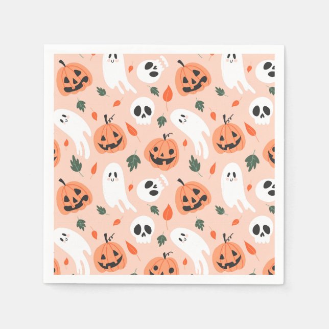 Cute Jack-O-Lantern & Ghost Pattern Napkins (Front)