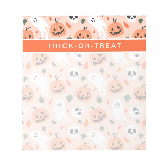 Cute Jack-O-Lantern & Ghost Pattern Notepad (Front)