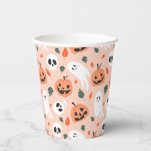 Cute Jack-O-Lantern & Ghost Pattern Paper Cups (Front)