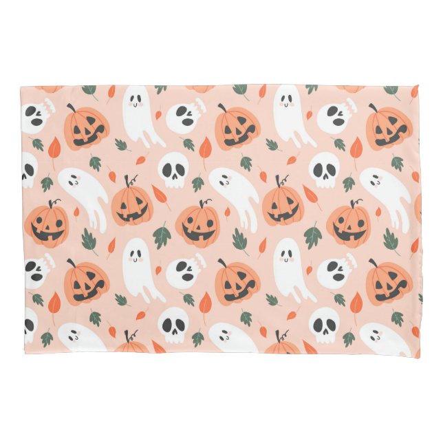 Cute Jack-O-Lantern & Ghost Pattern Pillow Case (Front)