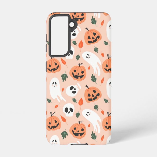 Cute Jack-O-Lantern & Ghost Pattern Samsung Galaxy Case (Back)
