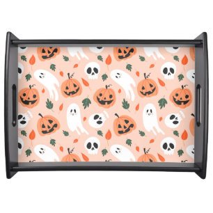 Cute Jack-O-Lantern & Ghost Pattern Serving Tray