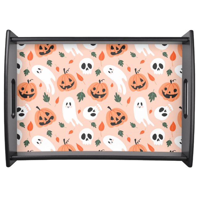 Cute Jack-O-Lantern & Ghost Pattern Serving Tray (Front)