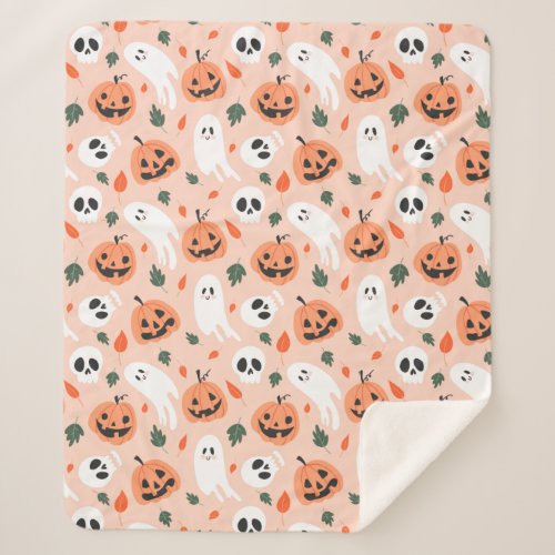 Cute Jack_O_Lantern  Ghost Pattern Sherpa Blanket