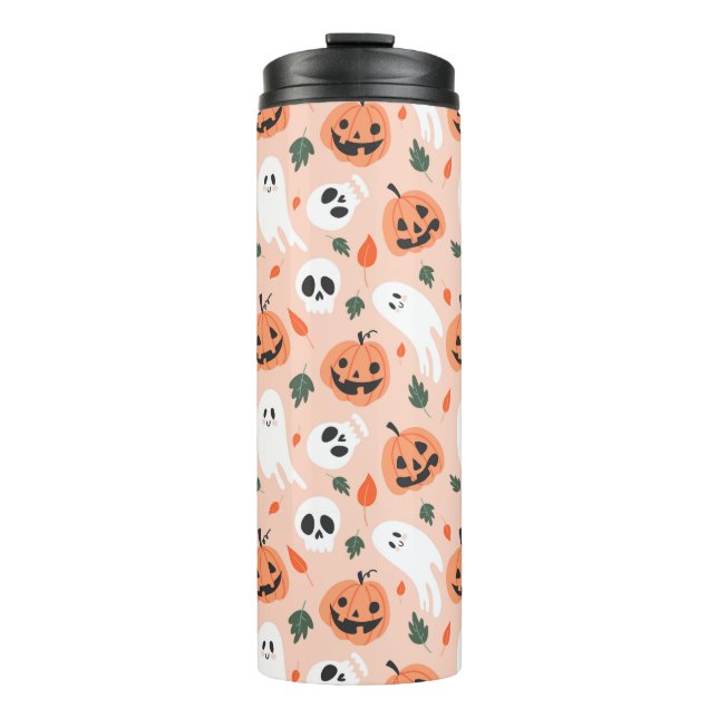 Cute Jack-O-Lantern & Ghost Pattern Thermal Tumbler (Front)