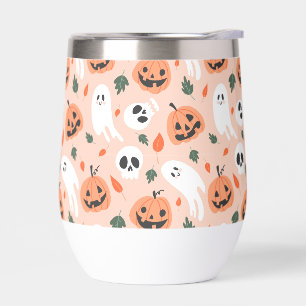 Cute Jack-O-Lantern & Ghost Pattern Thermal Wine Tumbler