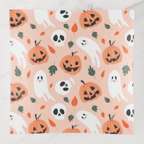 Cute Jack_O_Lantern  Ghost Pattern Trinket Tray