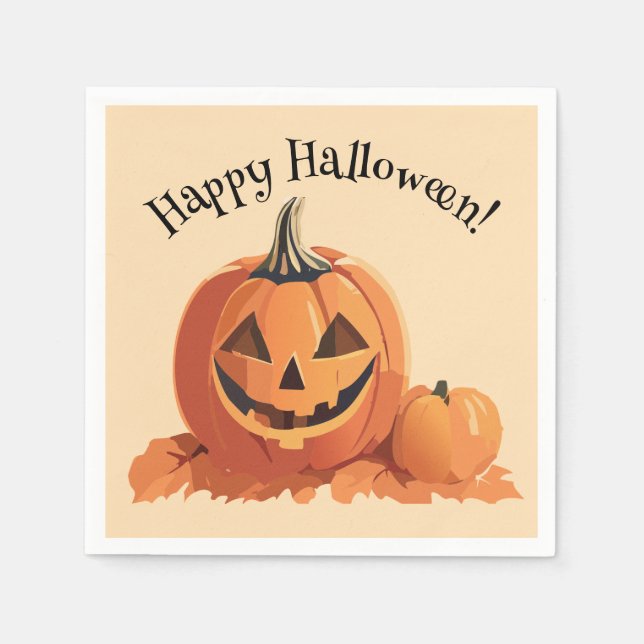 Cute Jack-o-Lantern Halloween Napkins (Front)