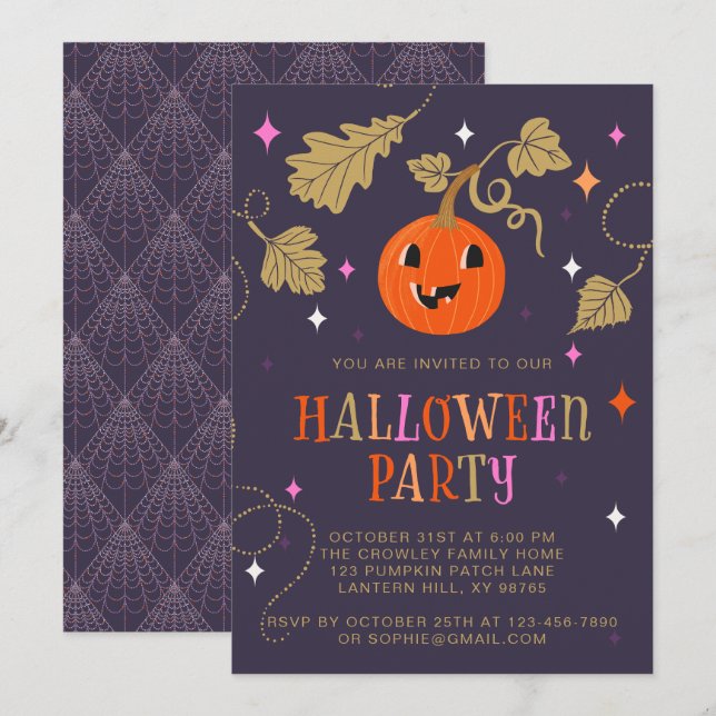 Cute Jack-o'-lantern Halloween Party Invitation (Front/Back)