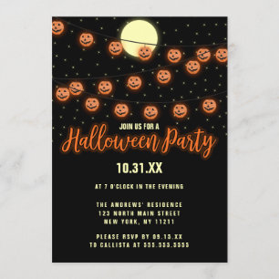 Cute Jack O' Lantern Hanging Light Halloween Party Invitation