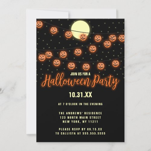 Cute Jack O Lantern Hanging Light Halloween Party Invitation