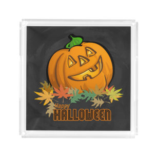 Cute Jack O Lantern Happy Halloween Acrylic Tray