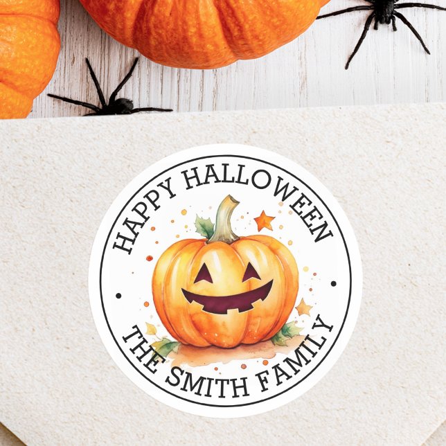 Cute Jack-o-lantern Happy Halloween Classic Round Sticker (Cute Jack-o-lantern Happy Halloween Classic Round Sticker)