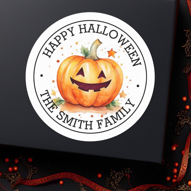 Cute Jack-o-lantern Happy Halloween Classic Round Sticker (Cute Jack-o-lantern Happy Halloween Classic Round Sticker)