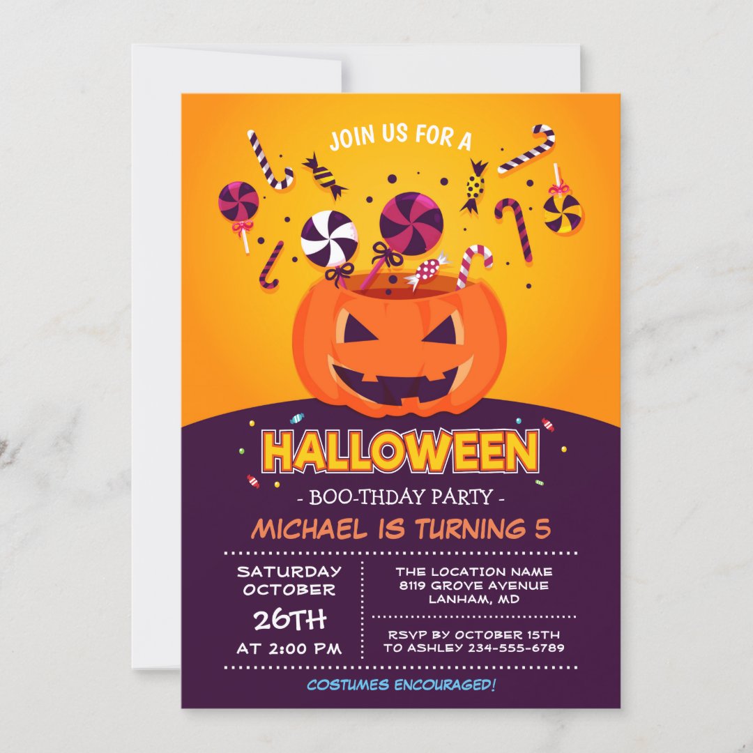 Cute Jack-O-lantern Kids Halloween Birthday Party Invitation | Zazzle