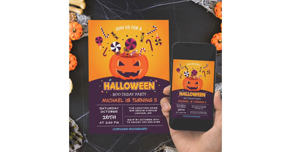 Cute Jack-O-lantern Kids Halloween Birthday Party Invitation | Zazzle