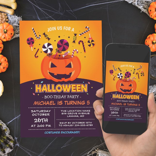 Cute Jack-O-lantern Kids Halloween Birthday Party Invitation (Perfect for parents who want to host a fun-filled Halloween birthday party for their little one.)