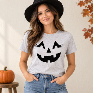 Cute Jack O Lantern Lashes Gray Womens Halloween T-Shirt