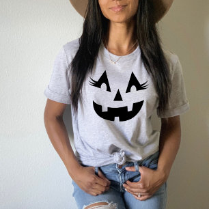 Cute Jack O Lantern Lashes Gray Womens Halloween T-Shirt