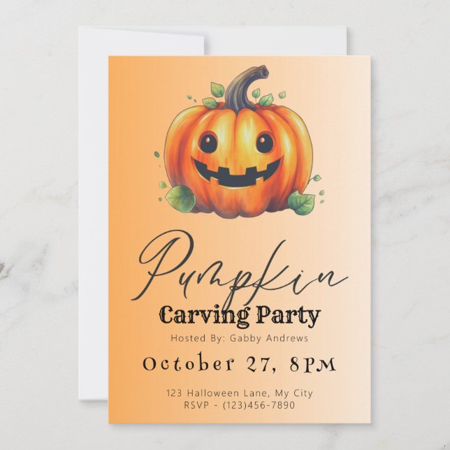 Cute Jack-O' Lantern Orange Pumpkin Carving Party Invitation (Front)