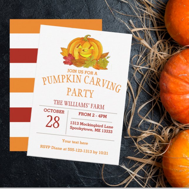 Cute Jack-O-Lantern Pumpkin Carving Party Invitation (Creator Uploaded)