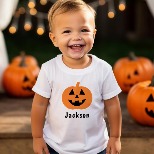 Cute Jack O Lantern Pumpkin Orange Halloween Name Toddler T_shirt