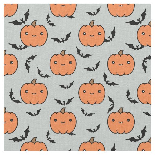 Cute Jack-O-Lantern Pumpkins & Bats Pattern Fabric