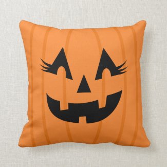 Cute Jack-O-Lantern with Lashes Orange Halloween Throw Pillow